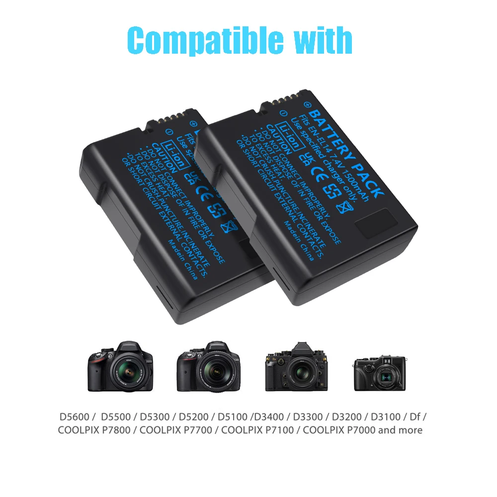 

1200mAh EN-EL14 EN EL14 EN-EL14a Battery for Nikon P7800,P7100,D3400,D5500,D5300,D5200,D3200,D3300,MH-24