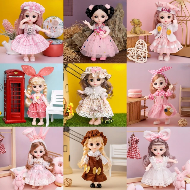 Mini 16cm BJd Doll 13 Movable Joint Girl Doll 3D Big Eyes 1/12 Fashion Princess Doll DIY Dress Up Toy Doll With Clothes Gift 1
