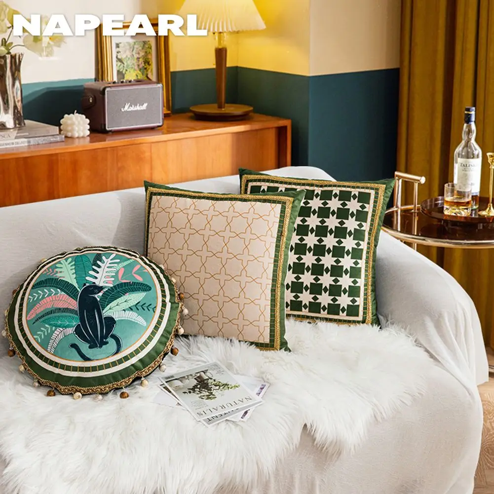 

NAPEARL Square Throwing Pillow Cover Delicate Stitch Lace Ball Pendant Cushion Cover Pillow Cover for Sofa 45x45cm 1PC