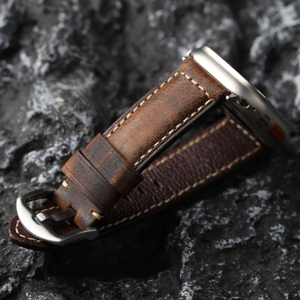 Vintage genuine leather watch band for Apple Watch 3/4/5/6/7/8/SE/SE2/Ultra 42mm 44mm 45mm 49mm watch strap