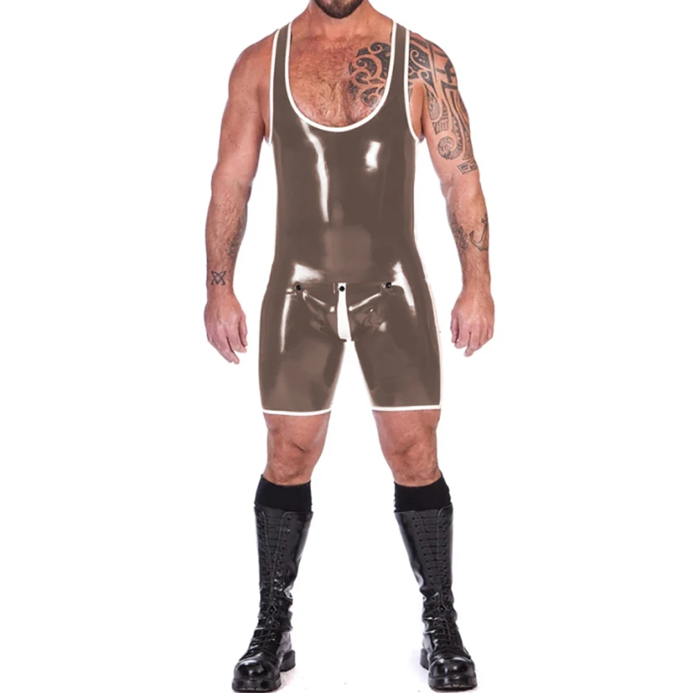 Mens Tank Leotard Punk Sleeveless One-piece Bodysuit U-neck Button Open Crotch Singlet Jumpsuit