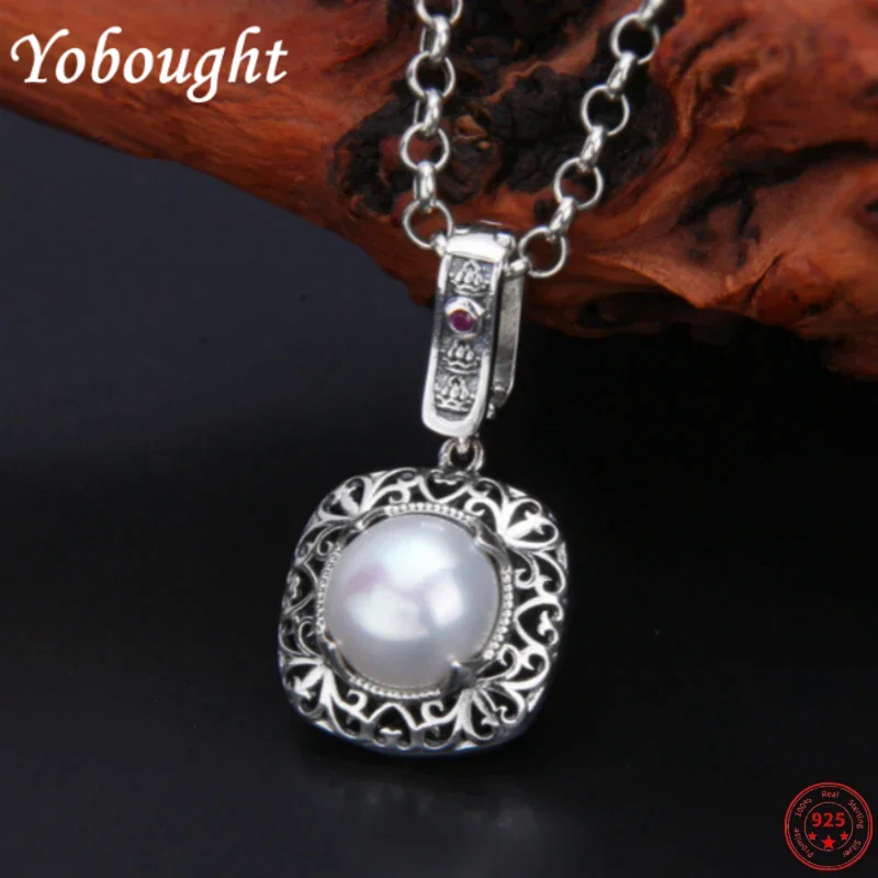 

S925 sterling silver pendants for Women New Fashion hollow eternal Vine Freshwater Pearl Square jewelry free shipping