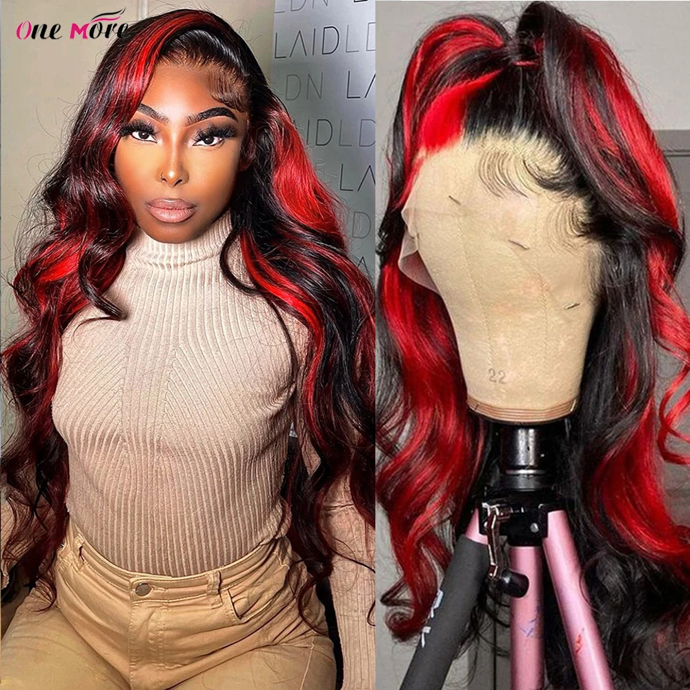 Black Hair Red Highlights Front | Ombre Black Red Lace Front Wig - 28 30  Inch Red - Aliexpress
