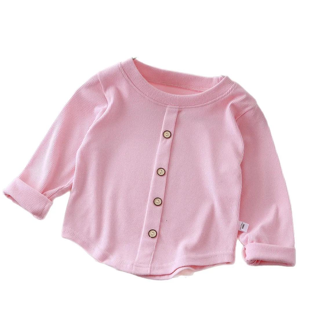 Baby Girls Cardigan, Soft Ribbed Cotton Long Sleeve Buttoned Top, Newborn Infant Solid Color Casual Outfit for Spring Autumn