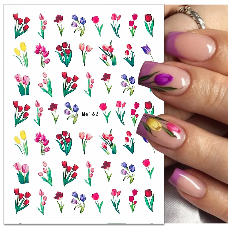 

Tulips Flowers Nail Stickers Spring Summer Colorful Floral Leaf Nail Decals Self-adhesive Nail Decoration DIY Manicure Designs