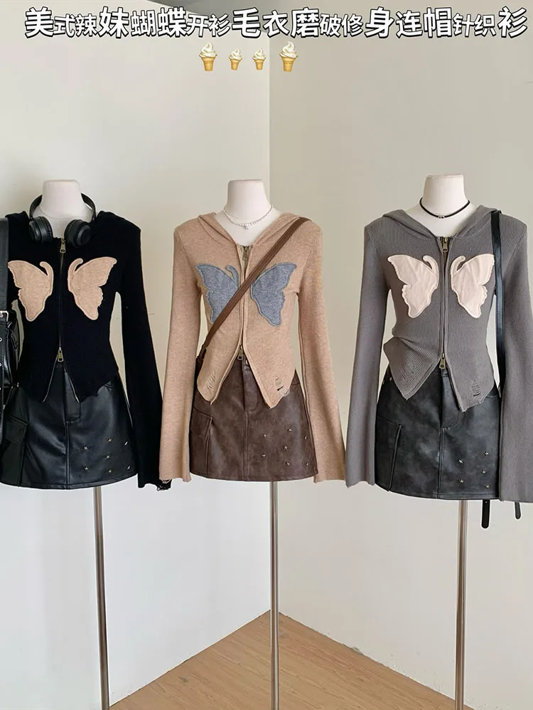 

Комплект одежды Gyaru женский из 2 предметов, модная эстетичная толстовка с бабочкой и юбка-трапеция с завышенной талией, кокетка со звездами, Осень-зима 2000