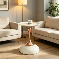 Tables Ye Moderne Martini - Petite table d'appoint ronde pour salon, table d'appoint de 38 cm avec base en métal, table circulaire blanche pour chambre à coucher et table de chevet, table à thé pour balcon, tables d'appoint d'angle pour lit 4