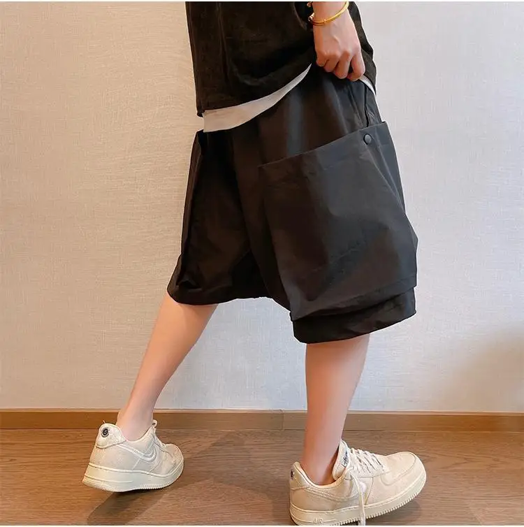 Men Trendy Casual Streetwear Hip Hop Big Pocket Design Cargo Short Pants Y2K 2024 Summer Youth Solid Oversize Baggy Beach Shorts