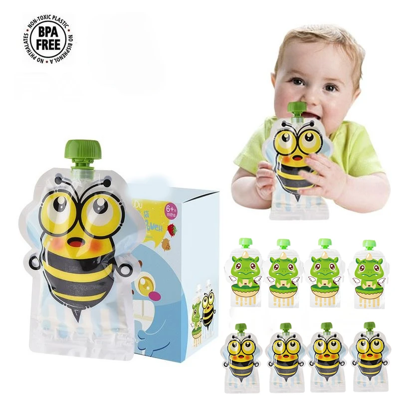 8Pc Smoothie Squeeze Bags Refillable Lock Bag 148 ml Reusable Food Pouch Baby Packaging Reusable Squeeze Pouch