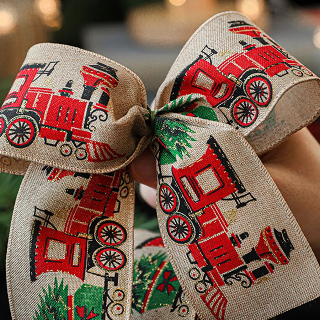 Christmas ribbon Ribbon decoration Ribbon supplies Craft ribbon Imitation hemp ribbon Wire edge Linen Christmas decoration Red and green Snowflake plaid 2M/Roll