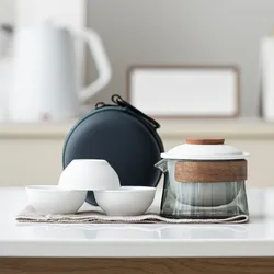 Portable Teapot and Tea Cup Set with Bag - Complete Outdoor Tea Making Kit - Four-piece Set (White)