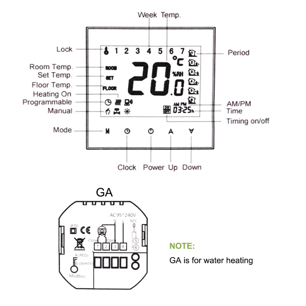 

LCD Display Smart Thermostat Room Heater Temperature Controller, Boiler Heating Interface, Black