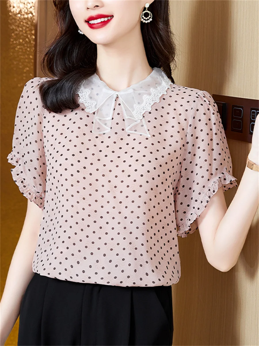

Woman Summer Style Chiffon Blouses Shirts Lady Casual Short Sleeve Peter Pan Collar Flower Printed Chiffon Blusas Tops ZZ1255