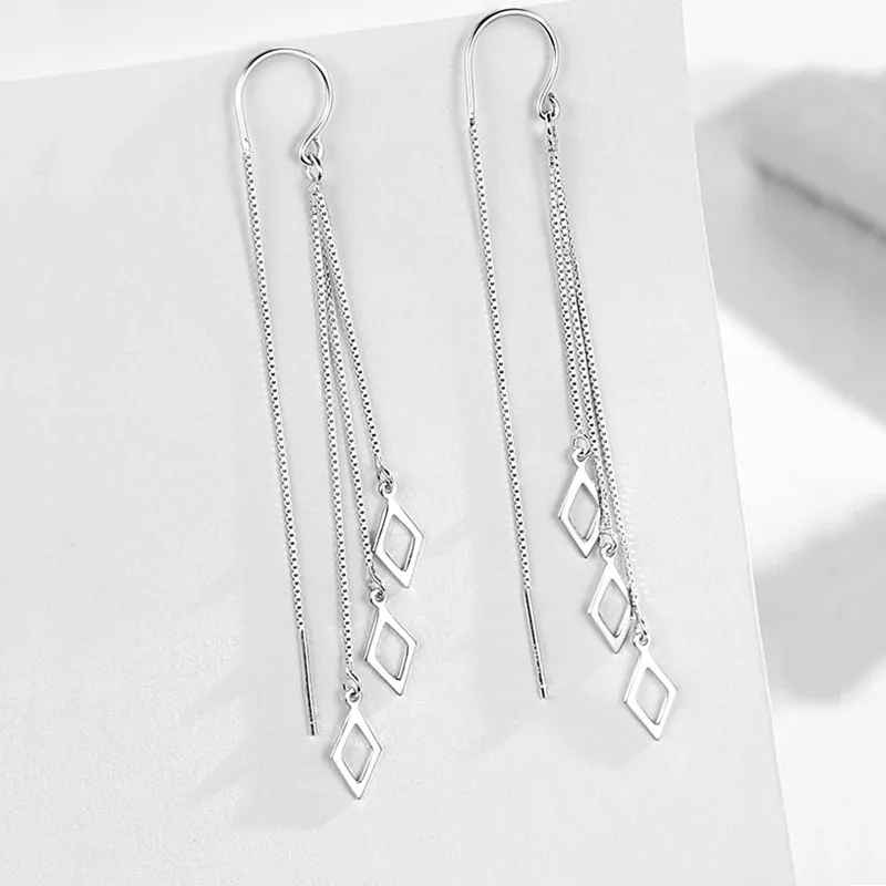Dangle Earrings Long Earrings Crystal Tassel Earrings CIAXY Silver Color Geometric Rhombus Tassel Long Ear Line Earrings for Women