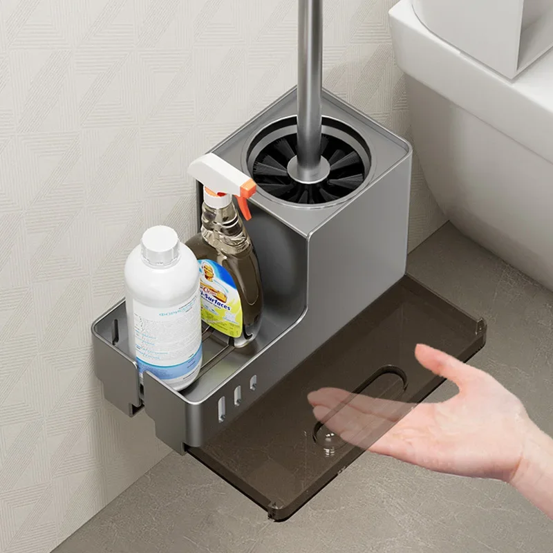 Toilet brush storage rack no punching no dead corners bottom seat wall mounted household use cleaning toilet brush