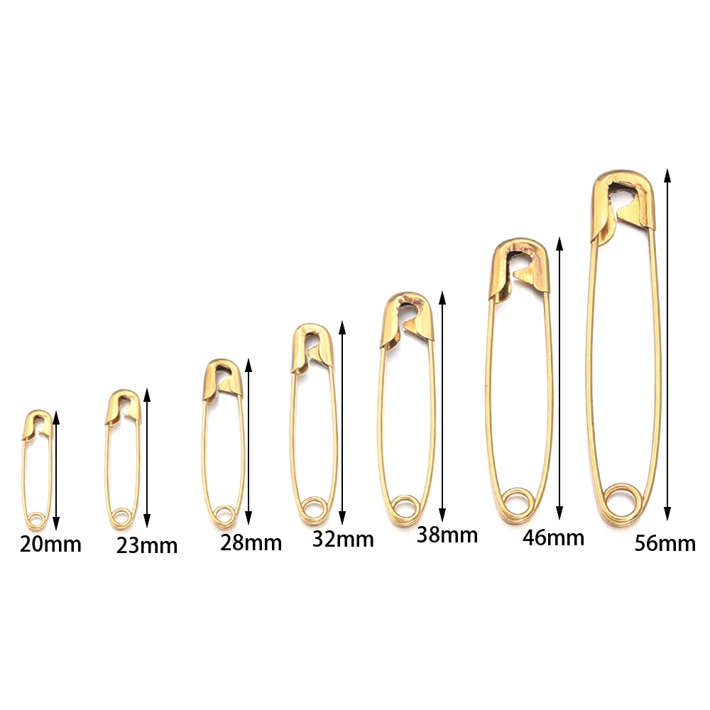 Safety Pins Stainless Steel 20-56mm Gold Color Brooches for DIY Home Crafts Garment Sewing Assistive Tool 10Pcs/pack