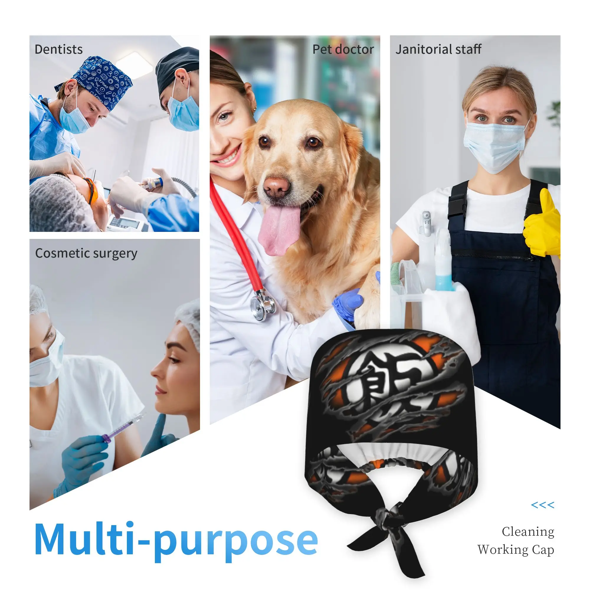 Custom DBZ Goku Japan Comic Cleaning Working Cap Cool Men Women Saiyan Scrub Cap Surgicals Hat Nurse Scrubs Hat For Dentist