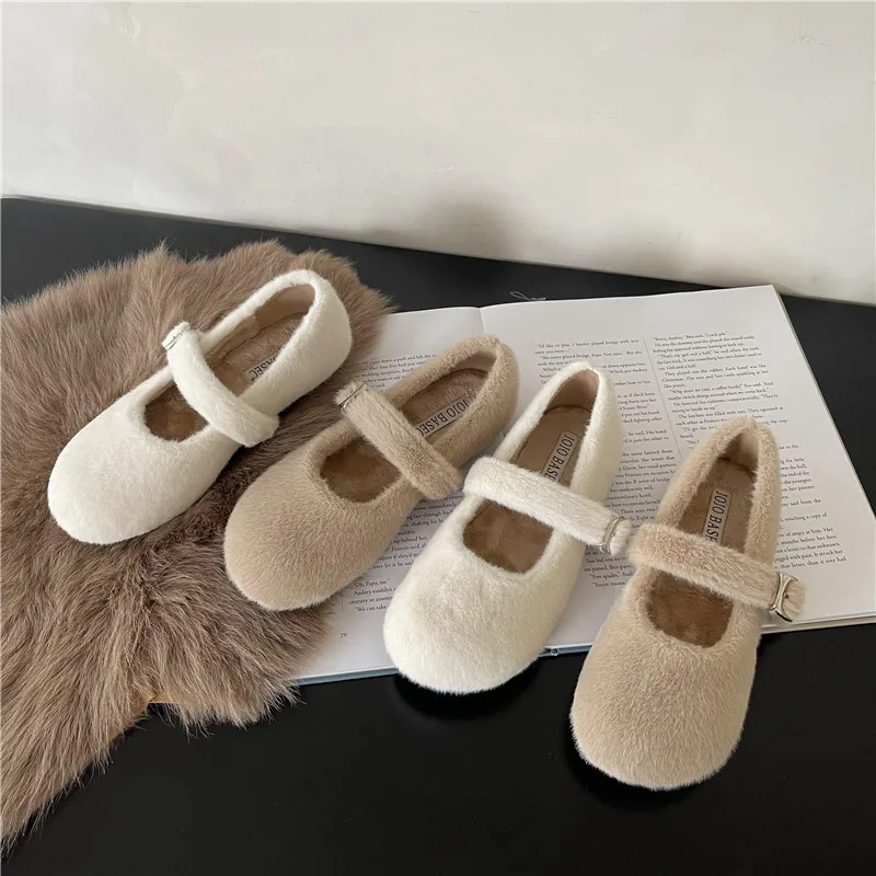 

Женские кроссовки с закрытым носком, универсальные повседневные туфли с круглым носком, лоферы с мехом на плоской подошве, модные новые зимние модельные туфли без шнуровки, 2022