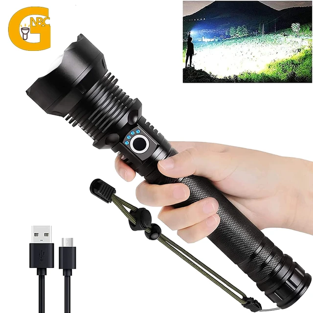 90000 Lumens Powerful Flashlight, USB Rechargeable Waterproof XHP70 Searchlight Super Bright 5 Modes LED Flashlight Zoom Bar Torch for Hiking Hunting