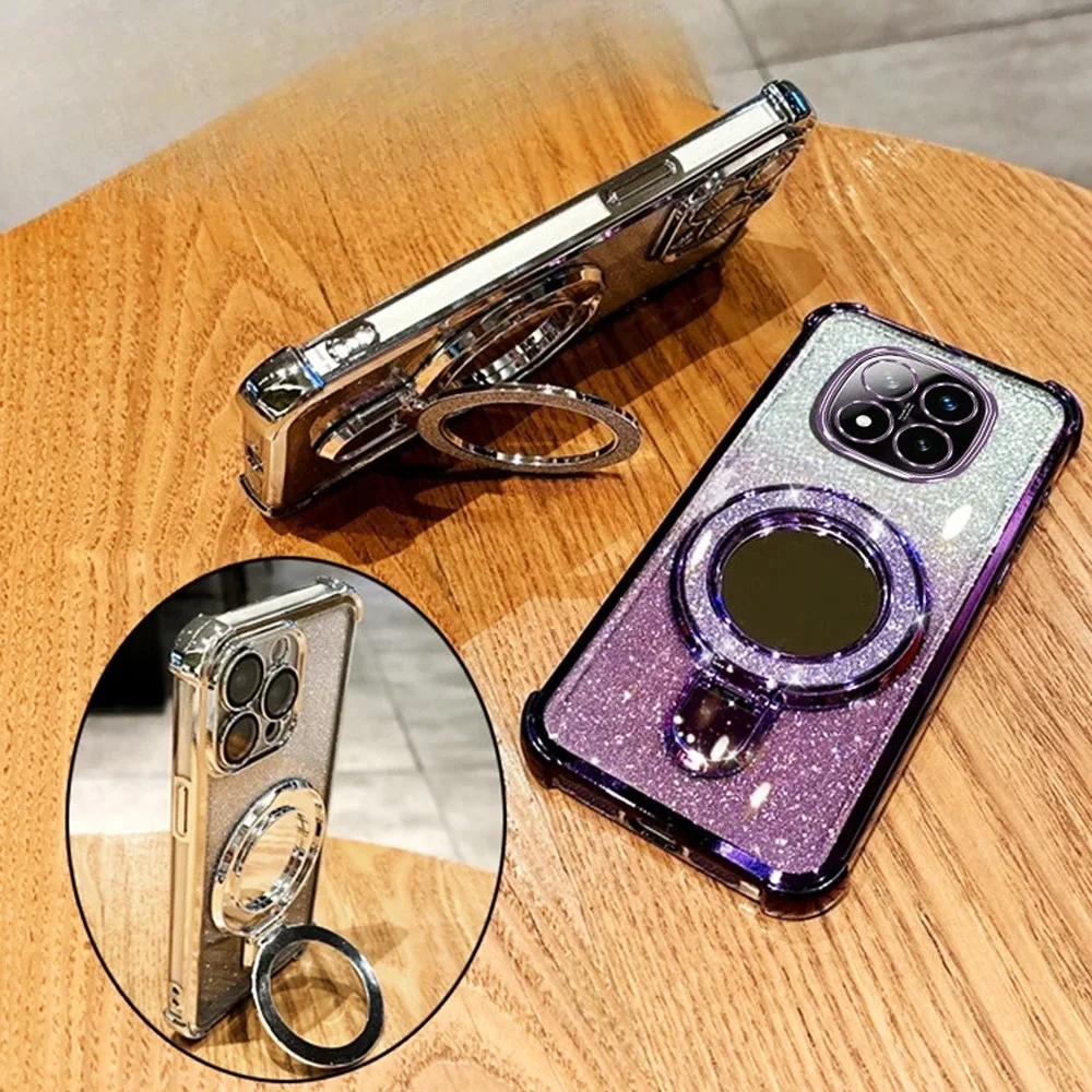 Shockproof Plating Mirror Magnetic Bracket Bracelet Phone Case Cover