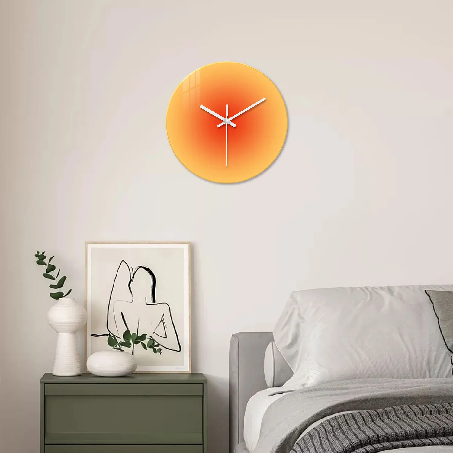 A Creative Gradient Solid Color Tempered Glass Wall Clock, Silent Non-Ticking Timekeeping Wall Clock - Battery-Powered Durable Clock (Battery Not Included), Valentine's Day Gift, Suitable for Bedroom, Living Room, Kitchen, Hallway, Party Venues, Easter, Mother's Day Gift