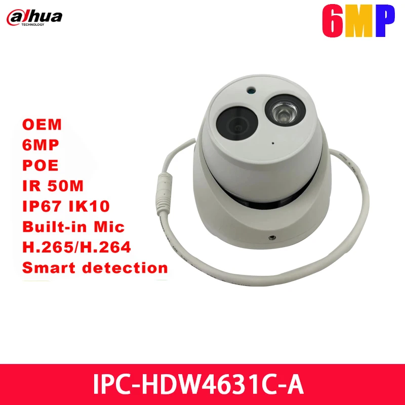 Dahua OEM 6MP POE IPC HDW4631C A IP Camara sorveglianza guscio in metallo IR50M H.265 IP67 IK10