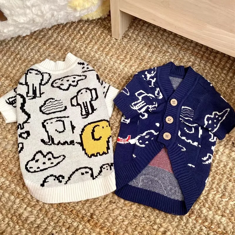 가을 겨울 강아지 옷 동물 프린트 가디건 강아지 스웨터 소형견용 애완동물 코트 치와와 비숑 의류 고양이 강아지 스웨터