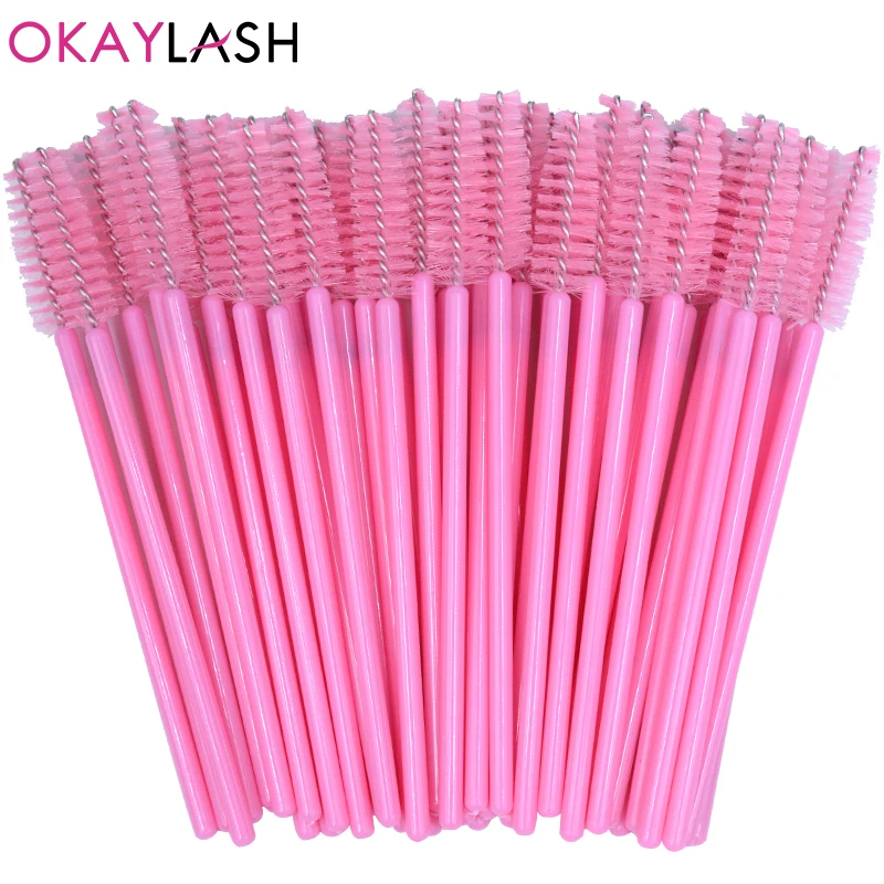 100PCS 속눈썹 브러쉬 일회용 마스카라 완드 애플리케이터 스풀리 메이크업 브러쉬 눈 속눈썹 화장품 브러쉬 속눈썹 연장 도구