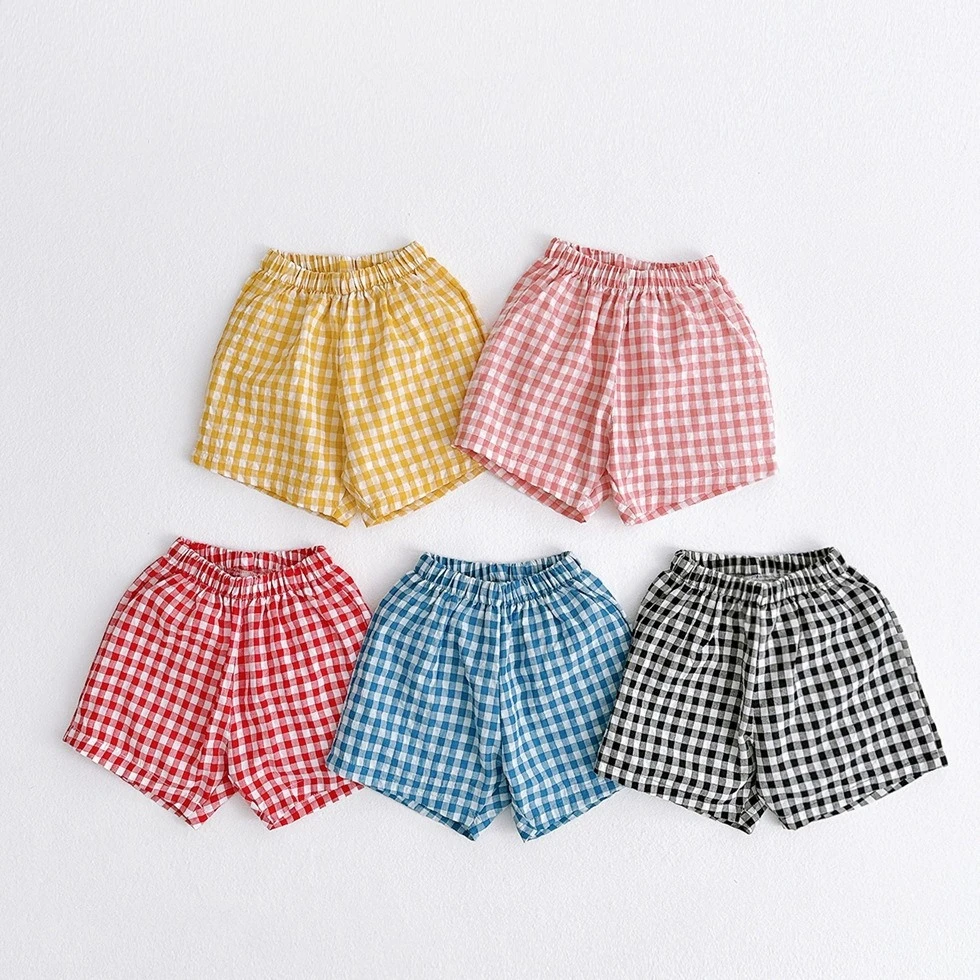Summer New Kids Girls Plaid Shorts Candy Color Children Loose Casual Shorts Baby Boys Cotton Mosquito Resistant Pants