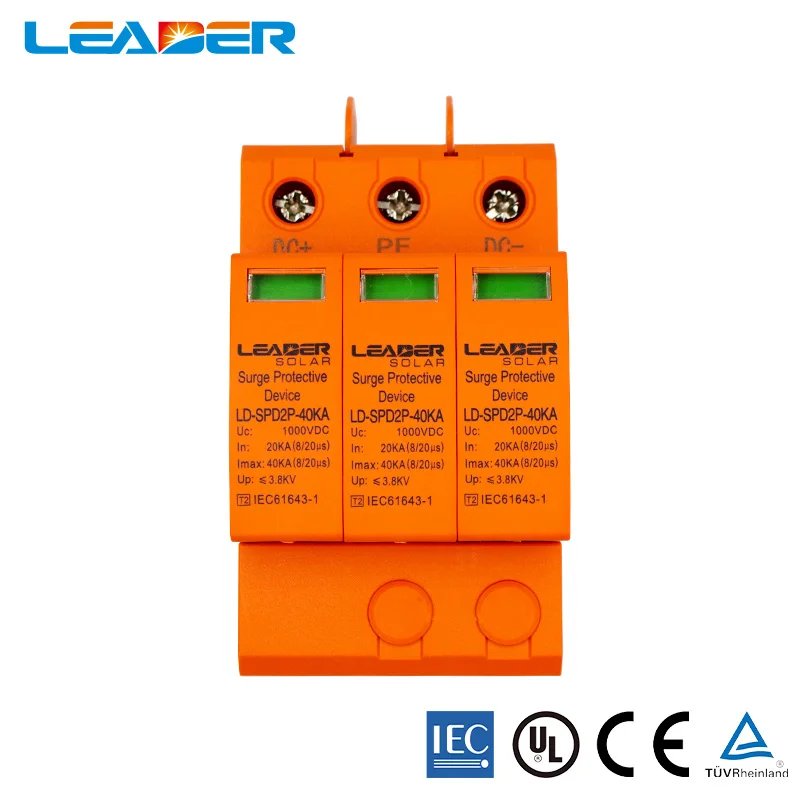 Dc Surge Protector Pv Spd 500V 1000V Sistema Utilizzato 20Ka 40Ka Spd 2 Poli 3P Con Pe Lightning Protect Wind Generator