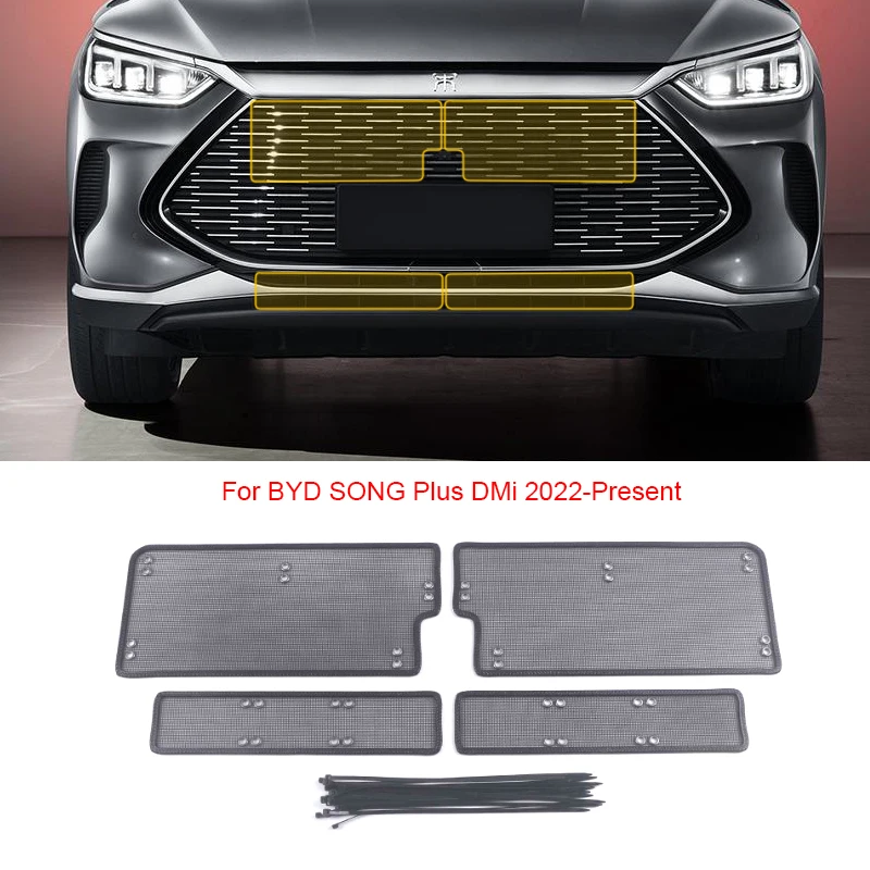 

4pcs Car Insect Screening Mesh Front Grille Insert Net Styling Stainless Steel For BYD SONG PLUS DMi 2022-2025 Auto Accessories