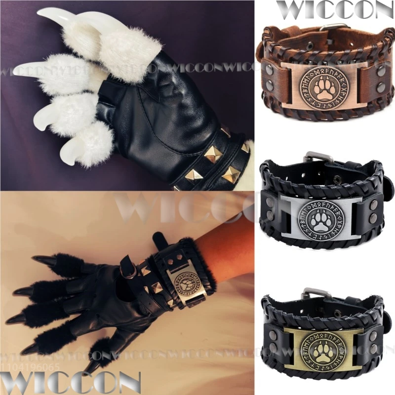 Kig Furry Claws Fluffy Gloves Fursuit Kigurumi Cosplay Furred Black White Accessory Dog Bracelet Holloween Women Men Customized