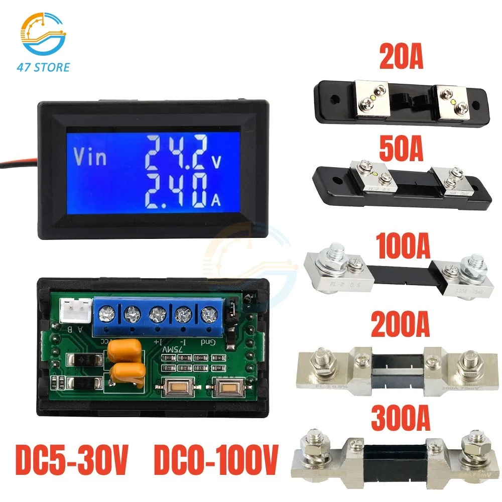 

20A/50A/100A Digital Meter DC0-100V Voltmeter Ammeter LCD Voltage Current Power Energy Detector Amperimetro Shunt Voltage Tester