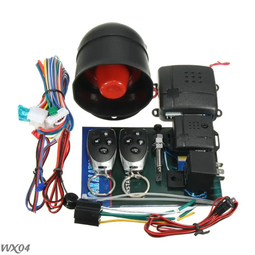 Car auto burglar alarm protection 2 remote remote control door lock with siren and wiring harness anti-theft system programmable