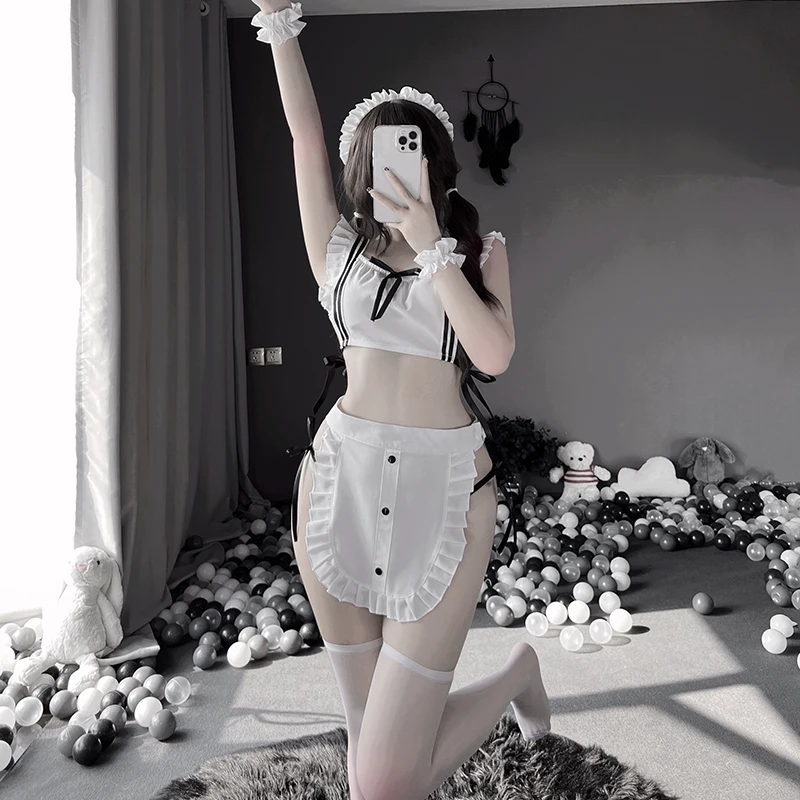 

Sexy White Lingerie For Women Maid Uniform Outfit Cosplay Costumes Japanese Lace Maidservant Style Hot Babydoll Erotic Role Play