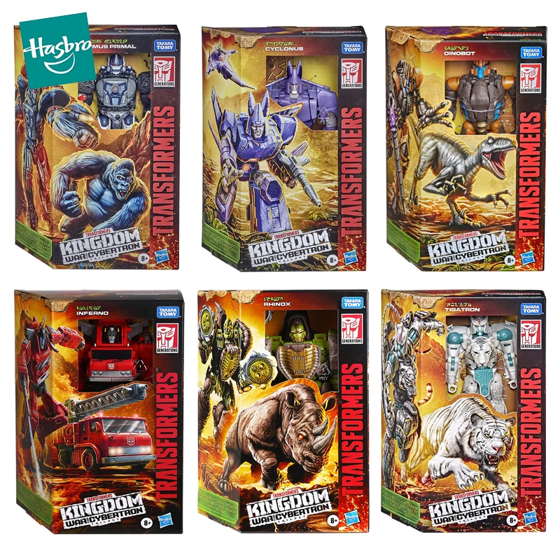 

Original Hasbro Transformers Kingdom Action Figure Optimus Primal Cyclonus Inferno Blaster Voyager Robot Kids Toys for Boys Gift