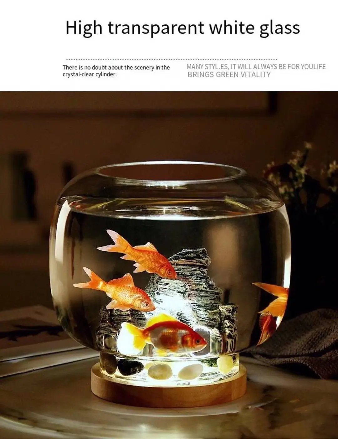 Title 3, Aquarium creative small round glass fish tank e...