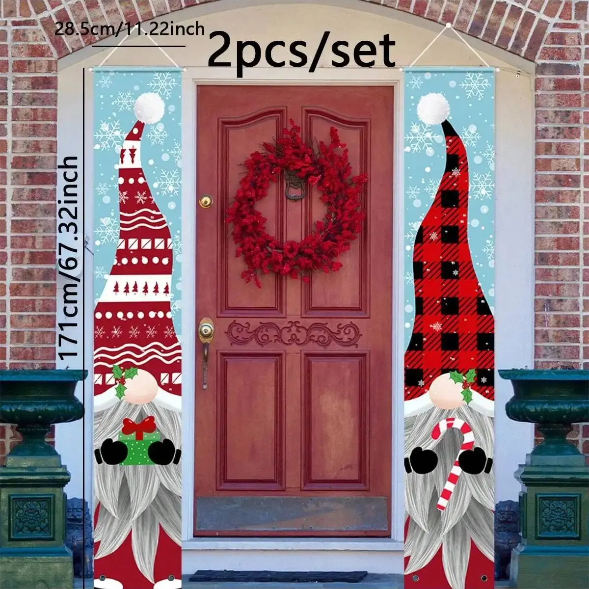 2pcs -1 pair of Christmas couplets, Santa Claus snowflake style hanging cloth, festive atmosphere decoration hanging flag