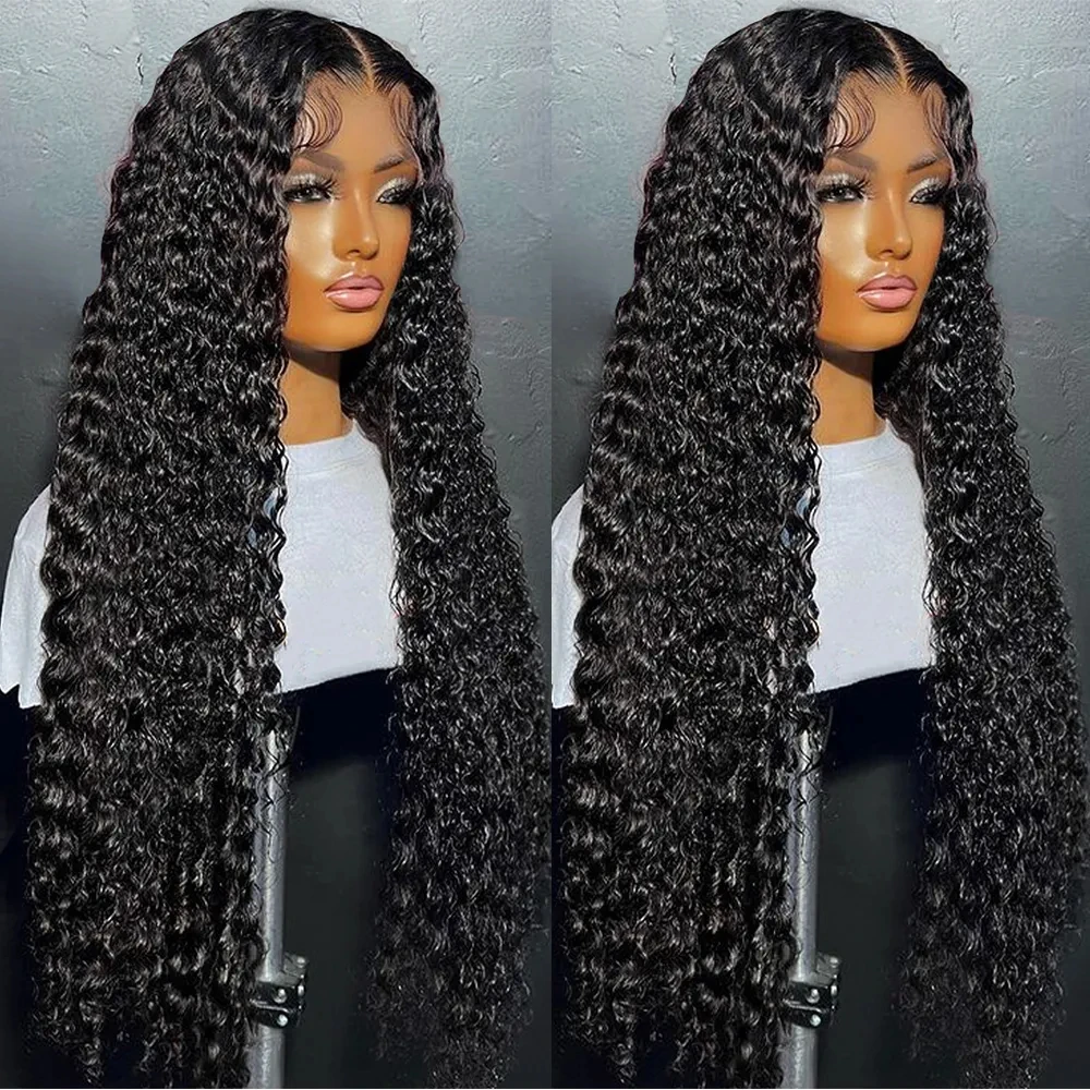 

13x4 HD Transparent Lace Frontal Wig Deep Wave 180 Density Curly Human Hair Pre-Pulled Water Wave Front Wig Women Brazilian