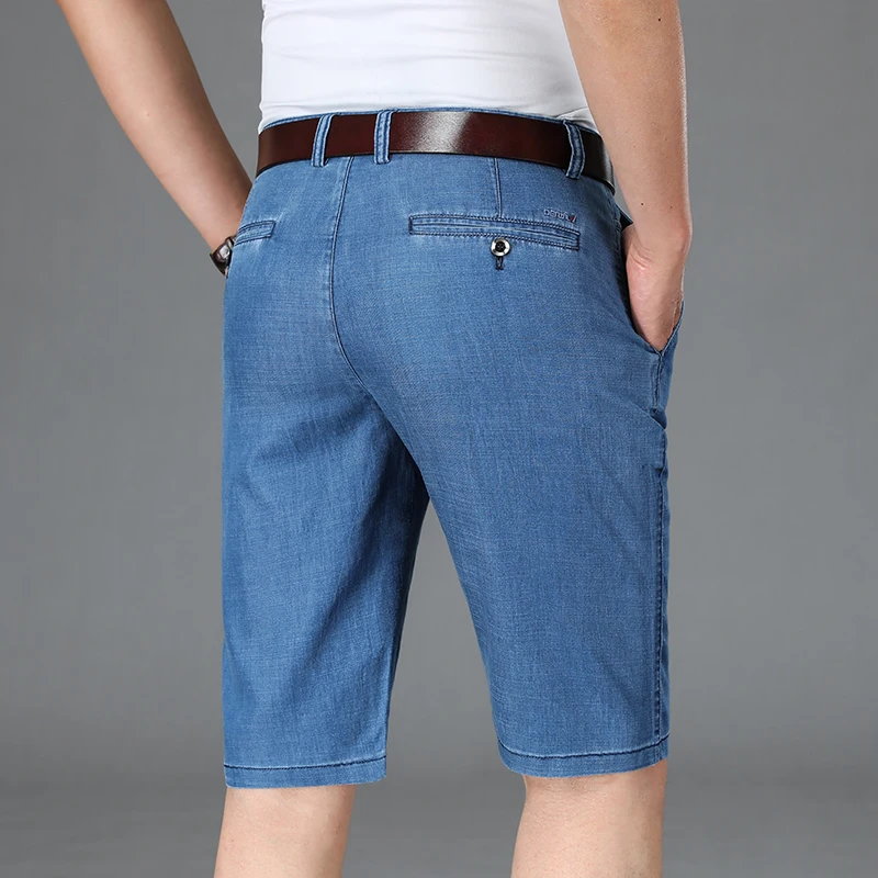 Summer Male Brand Knee Length Pants Men Black Elasticity Denim Shorts Classic Business Casual Stretch Straight Jeans