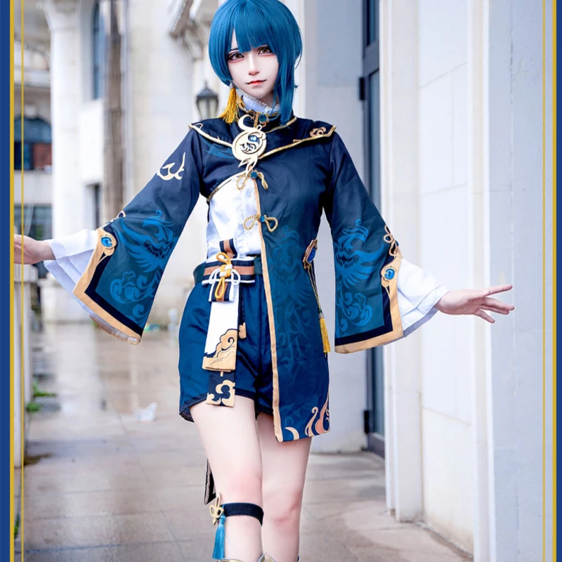 

Game Genshin Impact XingQiu Xing Qiu Original Ver. Battle Uniform Gorgeous Outfit Anime Xingqiu Cosplay Jacket + Shirt + Pants