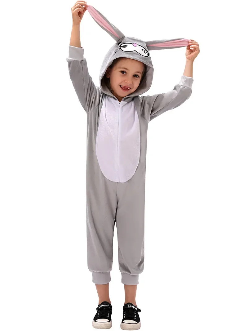 

Easter Rabbit Gray Pajamas Bunny Mascot Costumes Animal Rabbit Bunny Jumpsuit Halloween Carnival Party Dress Up Costume for Kids