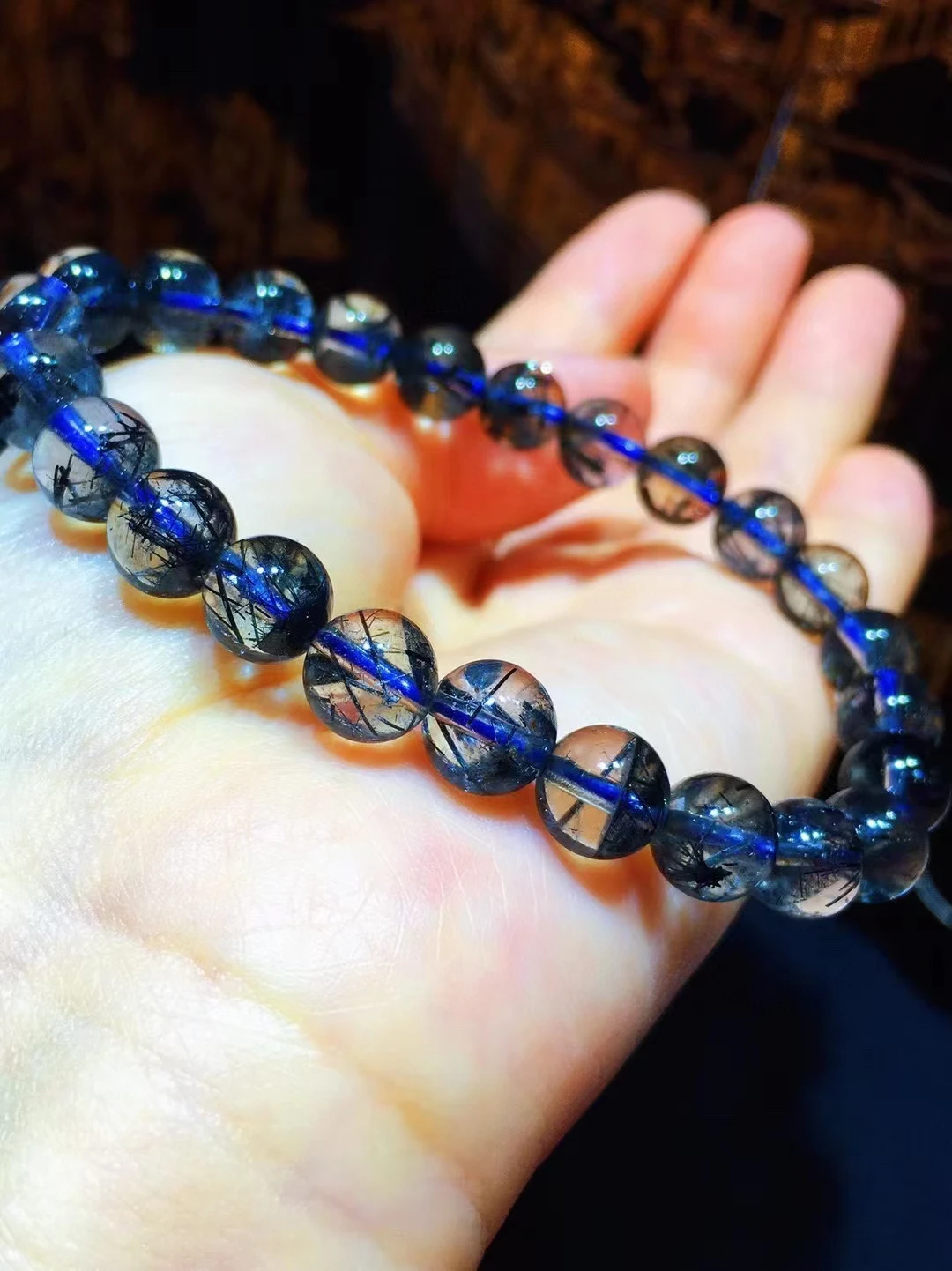 

Natural Blue Rutilated Quartz Clear Round Beads Bracelet Jewelry 8mm Women Men Fashion Wealthy Genuine AAAAAA
