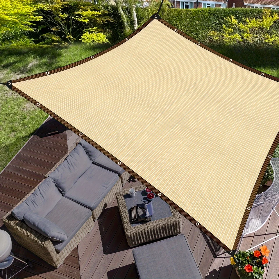 Beige Courtyard Garden Shade Canopy with Ropes