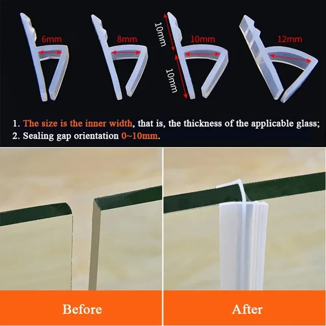 ซีลยางซิลิโคนรูปตัว H/F/U สำหรับประตูห้องอาบน้ำ หน้าต่าง กระจก ขนาด 2 เมตร/ม้วน สำหรับกระจกหนา 6/8/10/12 มม. 3