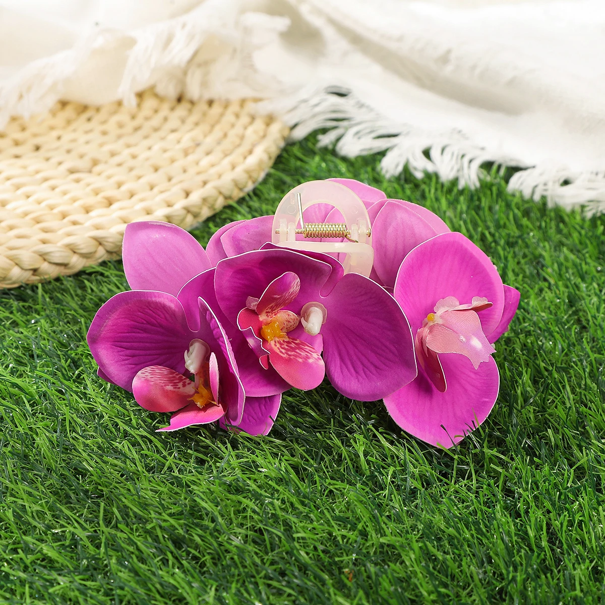 AWAYTR Stoffblumen-Haarklammer, niedliche Schmetterlings-Orchideen-Haarspange, Bohème-Orchideen-Haarspange, Haifischklammer, große Haarspange, Haarnadel für Mädchen – Detail 3