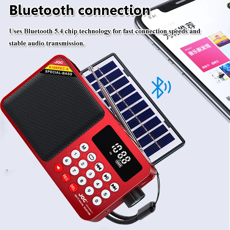 Mini Portable Emergency Radio LED Display Solar Panel Radios Receiver Wireless Bluetooth Speaker Recorder with TF Card USB Slot
