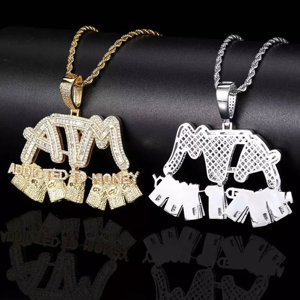 Personalized Iced Diamond Letter Pendant Full Inlaid Zircon Silver Gold Plated Letter Pendant For Necklace