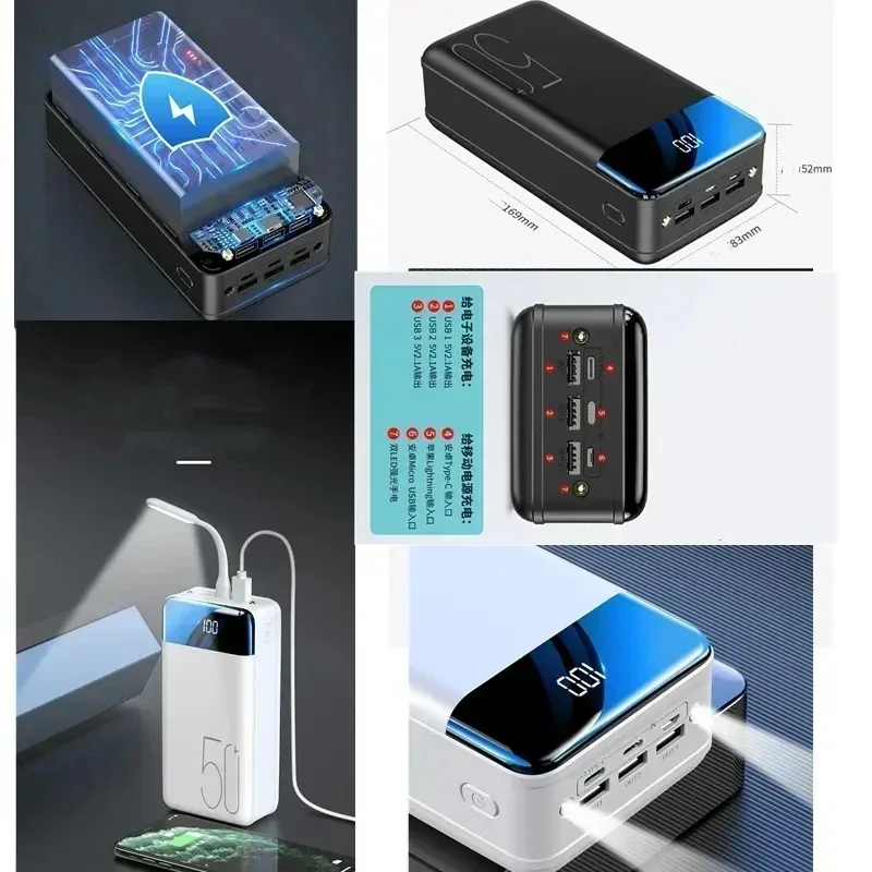 범용 대용량 충전 뱅크, 고속 충전 모바일 전원, 5V 2.1A, 100000 MAh, 무료 배송, 2023 신제품