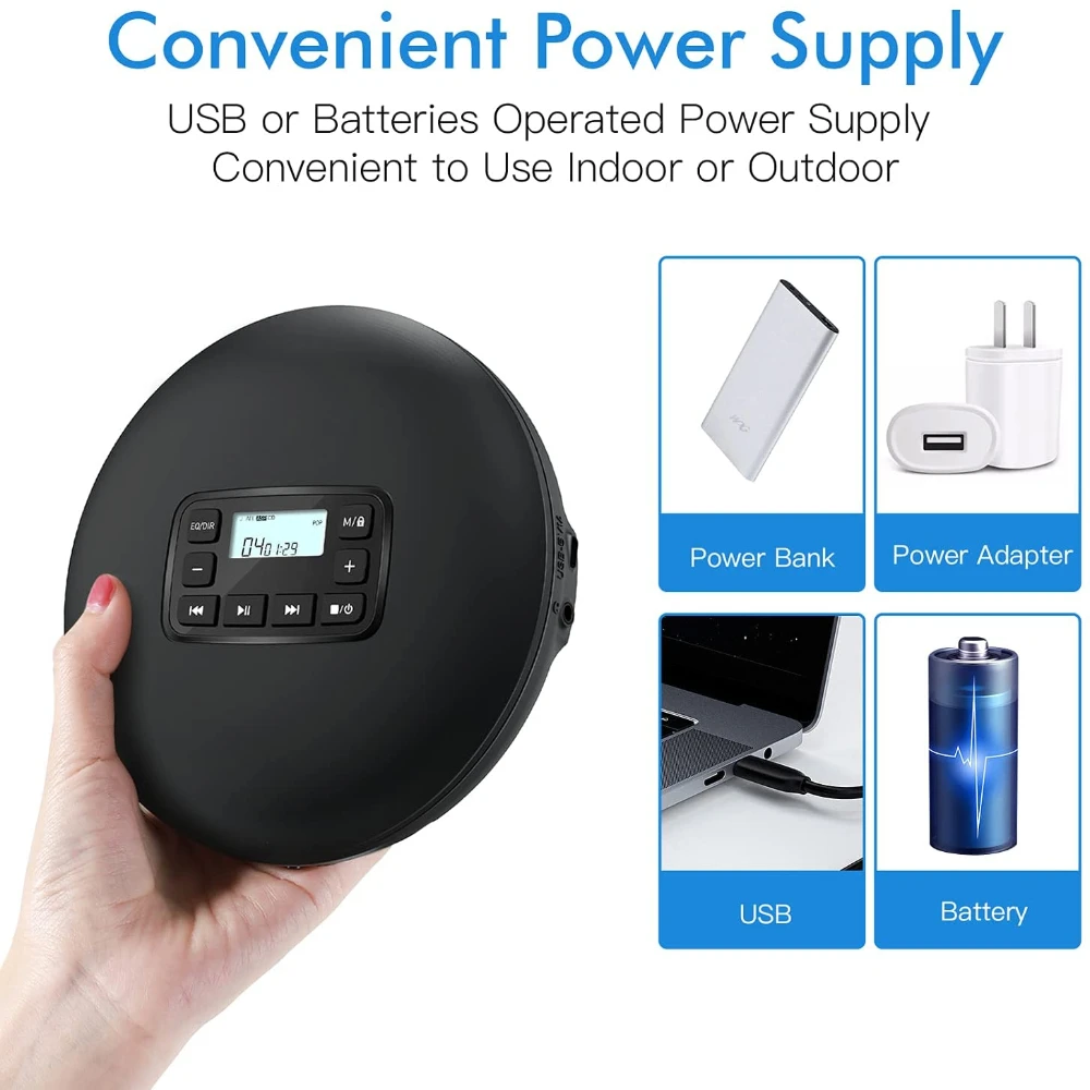 CD Walkman Portable new Player Headphone HiFi Music Reproductor Discman Player USB＆Battery Version LCD Screen with AUX Cable New